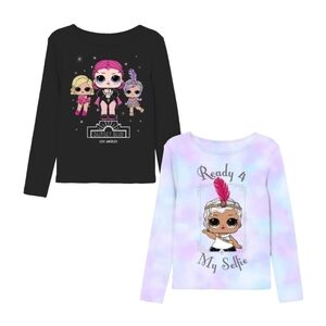 NWT L.O.L. Surprise! Girls Graphic & Solid T-Shirts with Long Sleeves, 2-Pack